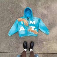 Clothing Y2K Streetwear Zip Up Hoodie – Oversized Pullover Colorful Letter Print Retro Hip Hop Style