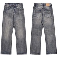 Clothing Street Washed Distressed Flared Straight Jeans Trendy Wide Leg Loose Versatile Casual Trousers