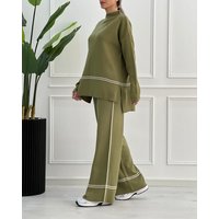 Clothing Solid Casual Tops Loose Comfortable Design Slightly Flared Trousers Suit