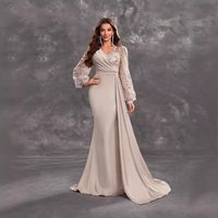 Clothing Cocktail Evening Dress Sequin Satin V neck Long Sleeve Elegant Evening Dress
