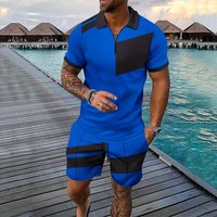 Men’s Clothing Summer Digital Printing Leisure Sports Lapel Short Sleeve Zipper Shorts Set