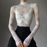 French Inspired Lace Mesh Long Sleeve Blouse – Sheer Lightweight Sun Protection Top