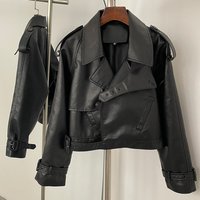 Leather Jacket Trendy Biker Style Coat Zipper & Pockets Loose Fit & Burgundy XS S M L