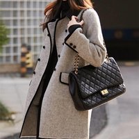 Clothing 2024 autumn winter retro fashion double breasted casual medium length temperament contrast small lapel woolen coat