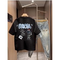 (Armonia) 180gsm COTTONHerren Street Fashion T-Shirt, Cartoon-Charakter-Buchstaben-Druck Auf Der Rückseite, Lockeres Und Lässiges Kurzarm-Oberteil