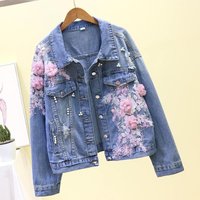 Clothing Spring Autumn Style Heavy Embroidery Three Dimensional Flower Ripped Denim Short Jacket Loose Jacket
