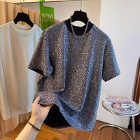 Fashion Loose Fit Glitter Short Sleeve T Shirt Unique Design Casual Top Stylish Sequins Everyday Wear