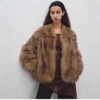 Elegant V Neck Faux Fur Short Coat Winter Fashion Outerwear Luxe Faux Fox Fur Deep Brown S M L