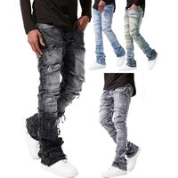 Clothing Denim Straight Pants Street Fashion Ins Popular Stretch Patch Denim Straight Pants