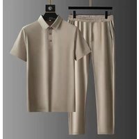 Clothing Polo Collar Suit Elastic Ultra Thin Quick Drying Ice Silk Short Sleeved Two Piece Suit High End Lapel Suit