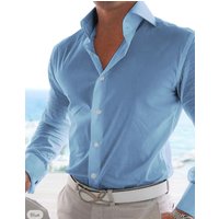 Man's clothing Men's shirt Men's long sleeve shirt, lapel cardigan solid color casual loose shirt for men
