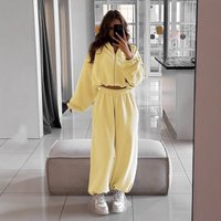 Clothing Casual Hooded Zip Up Sweatshirt & Elastic Waist Jogger Pants Two Piece Set Streetwear Loungewear Outfit Yellow Sky Blue