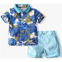 Mother & manufacturers foreign trade clothing 2024 summer tropical leaf print polo shirt casual pants suit