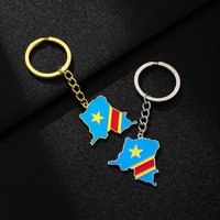 Democratic Republic Congo Map Flag Keychain Titanium Steel National Symbol &