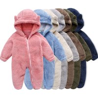 Soft Fleece Hooded Jumpsuit Mittens Cartoon Style Romper Newborns Cozy Zipper Closure Long Sleeve Colors