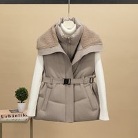 Faux Shearling Collar Belted Vest Jacket Winter Warm Fleece Lined Stand Collar Coat Office & Casual Wear