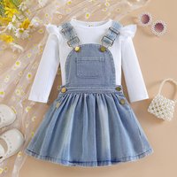 Baby Clothing Girls‘ suits Children’s clothes Long sleeve T-shirt + back strap denim skirt two-piece fashion set