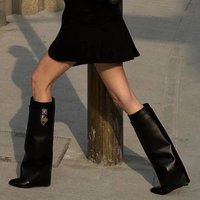 Retro Style Over Knee High Boots Pointed Toe Buckle Trouser Leg Design Style Autumn