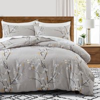 Soft Fiber Gray Plum Blossom Floral Quilt Cover Home Textile Bedding Three Piece Set