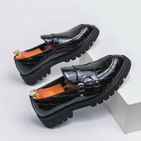 Men's British Style Chunky Sole Round Toe Loafers - Breathable PU Leather Casual Work Shoes For Wedding & Business Occasions