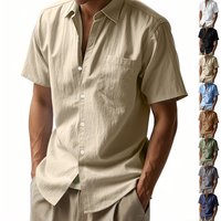 Clothing Solid Linen Lapel Short Sleeved Shirt Loose Casual Pocket Shirt