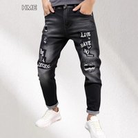 Slim Fit Straight Leg Jeans Streetwear Brand Chrome Hearts Ripped Denim Trousers