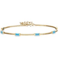 Ever Faith Dainty Emerald Cut Light Blue Created Opal Charm Link Bracelet