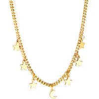 Star and Moon Charm Station Necklace, 6 Celestial Pendants, 40+5cm Gold