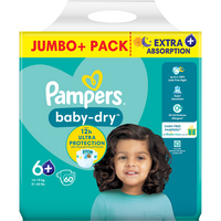 Pampers Baby-Dry Nappies Size 6+ 60 Pack Jumbo+ Pack