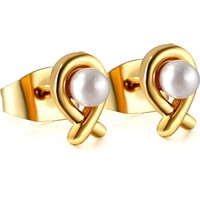 Gold Tone Stylized Fish Stud Earrings with Pearl – Cute Animal Design, 18K Gold Plated Fashion Jewelry