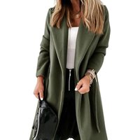 Women's Classic Coat Lapel Collar Open Front Belted Long Jacket (militarygreen, XL)