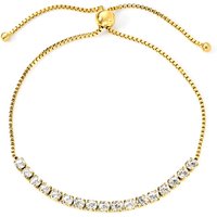 Square Tennis Bracelet with 17 CZ White Diamonds, 18K Gold PVD Stainless Steel Adjustable Drawstring Jewelry