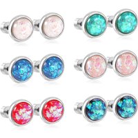 Colorful Crushed Stone Inlay Round Stud Earrings, Surgical Steel Screw Back Piercing Set