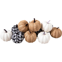 Marrybox Fall Decorative Pumpkins Plush Navy/Hessian/White 12pcs