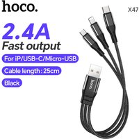 HOCO X47 3-in-1 Charging Cable Harbor - Lightning/ Micro-USB/ USB-C- 2.4A - 0.25M - Black