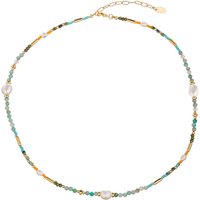 16.5-Inch Women's Colorful Natural Gemstone Beaded Necklace, Gold Plated Accents