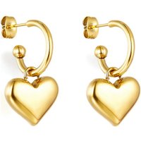 18K Gold Plated Heart Charm Hoop Earrings, Stainless Steel Dangle Heart Huggies for Women