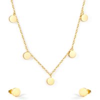 Round Polished 18K PVD Gold-Plated Stainless Steel Fixed-Design Jewelry Set