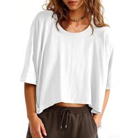 Women's Oversized T-Shirts Cropped Summer Casual Short Sleeve Loose fit Tee Tops (white, XL)