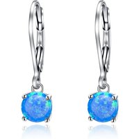Ever Faith Blue Created Opal 6mm Round and Teardrop Leverback Earrings