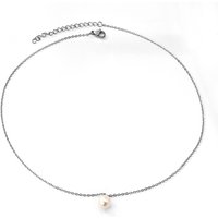 Silver Tone Freshwater Pearl Pendant Necklace, 40+5cm Minimalist Stainless Steel Jewelry