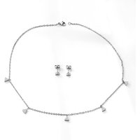 Silver Tone Stainless Steel Triangle Station Necklace and Earring Set, 5-Piece Geometric Jewelry