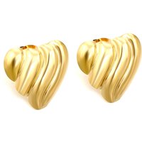 18K Gold Plated Textured Heart Stud Earrings, 23.4mm Chunky Ribbed Geometric Heart Jewelry
