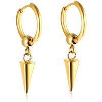 18K Gold Plated Stainless Steel Spike Dangle Hoop Earrings, Punk Style Cone Charm Huggies