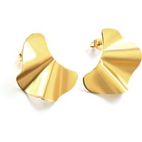 Gold Tone Irregular Geometric Abstract Stud Earrings, Hammered Texture Wave Metal Earrings