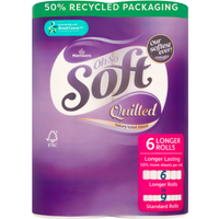 Morrisons Oh So Soft Quilted Luxury Toilet Tissue,3-Ply, 6 Longer Rolls