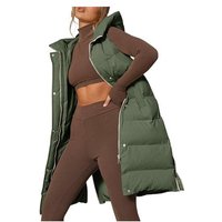 Women's Down Vest with Stand Collar Thick Hooded Sleeveless Long Coats Jacket (ArmyGreen, XL)