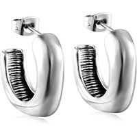 Silver Tone Polished Square C-Shape Hoop Earrings, Geometric Stainless Steel Open Statement Hoops