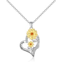 Ever Faith Cubic Zirconia Sunflower Delicate Double Heart You Are My Sunshine Pendant Necklace
