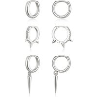 Ever Faith 3 - pair Dangle Huggie Earrings Set Dainty Hoop Stud and Spike Earrings with Cubic Zirconia